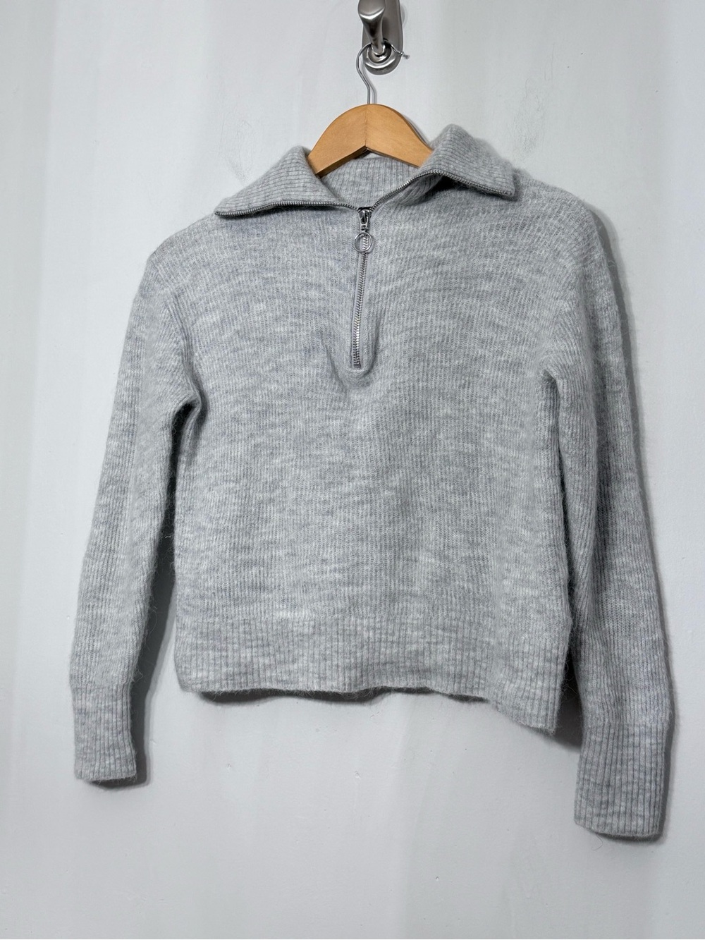 Quince Baby Alpaca Wool 1/4 Zip Crop Sweater Neutral Light Gray Women’s Small